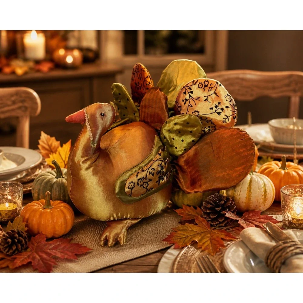 Large Vintage Fabric Turkey Plush Thanksgiving Decor Centerpiece Fall 18